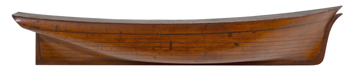 LAMINATED HALF HULL MODEL OF AN AMERICAN MERCHANT SHIP America, Circa 1860 Height 7.5". Length