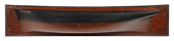 EXCEPTIONAL MOUNTED BUILDER'S HALF HULL MODEL 19th Century Backboard 13.25" x 71.5".