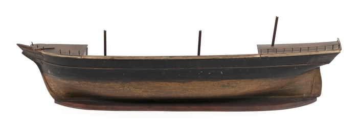 BUILDER'S HALF HULL MODEL OF THE "EARLY DAWN" 19th Century Height 11.75". Length 41.75". Depth 4.5".