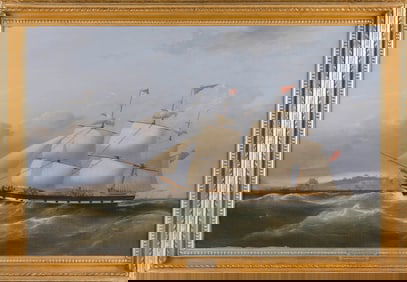 ATTRIBUTED TO SAMUEL WALTERS (United Kingdom, 1811-1882), The Acadia off Dover., Oil on canvas, 24"