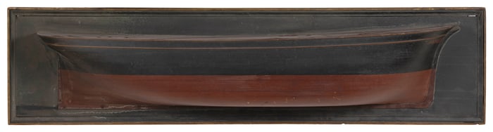 MOUNTED BUILDER'S HALF HULL MODEL OF A LARGE SAILING VESSEL 19th Century Backboard 15.5" x 62".