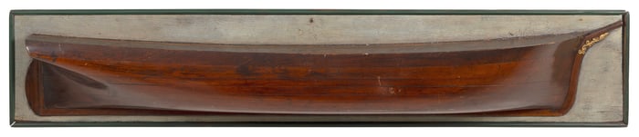 MOUNTED HALF HULL MODEL OF A SHIP 19th Century Backboard 11" x 56".