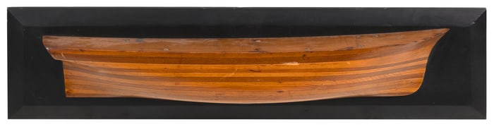 MOUNTED BUILDER'S HALF HULL MODEL 19th Century Backboard 8.75" x 35.5".