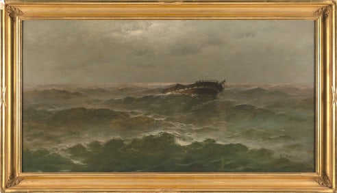 WILLIAM FORMBY HALSALL (Massachusetts, 1841-1919), Succumbing to the seas., Oil on canvas, 25" x