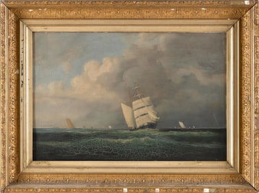 FRANKLIN STANWOOD (Maine, 1852-1888), Sailing scene, likely Casco Bay, Maine., Oil on board, 12.5" x