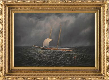 ELISHA TAYLOR BAKER (New York/Connecticut, 1827-1890), Ship in high seas., Oil on canvas, 20" x 30".