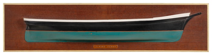 PETER NESS MOUNTED HALF HULL MODEL OF "THE FLYING CLOUD" Circa 1960 Backboard 8.5" x 35".