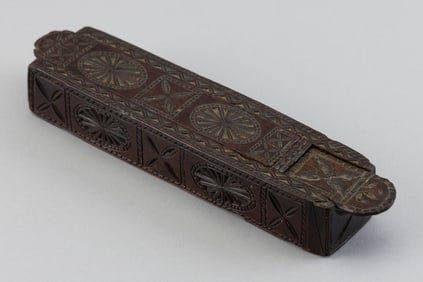 CARVED WOODEN GAMES BOX Length 9".