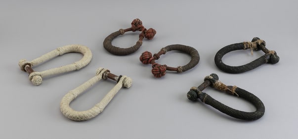 SIX SAILOR-MADE ROPEWORK BECKETS 19th Century Lengths 7".