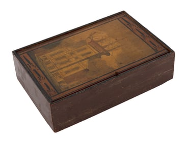 BOX WITH RARE DEPICTION OF THE SEAMEN'S BETHEL, BOSTON, Circa 1840 Height 3". Width 11". Depth 7.5".