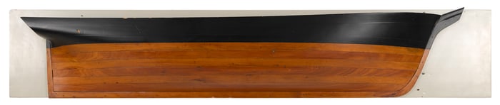 MOUNTED BUILDER'S HALF HULL MODEL OF A LARGE SAILING VESSEL 19th Century Backboard 13" x 71.5".