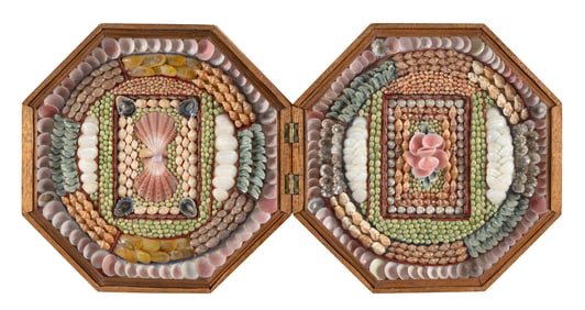 DOUBLE SAILOR'S VALENTINE Barbados, Early 20th Century Case 9.25" x 9.25".