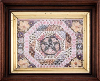 UNUSUAL RECTANGULAR SAILOR'S VALENTINE Barbados, Late 19th/Early 20th Century Framed 12.5" x 14.25".