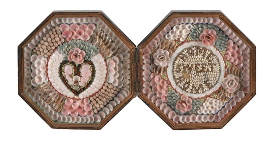 DOUBLE SAILOR'S VALENTINE Barbados, Early 20th Century Case 9" x 9".