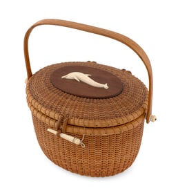 BILL AND JUDY SAYLE NANTUCKET BASKET PURSE Nantucket, Massachusetts, 20th Century Height to rim