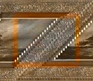 FRANKLIN DULLIN BRISCOE (Pennsylvania/Maryland, 1844-1903), Seascape with an island lighthouse., Oil