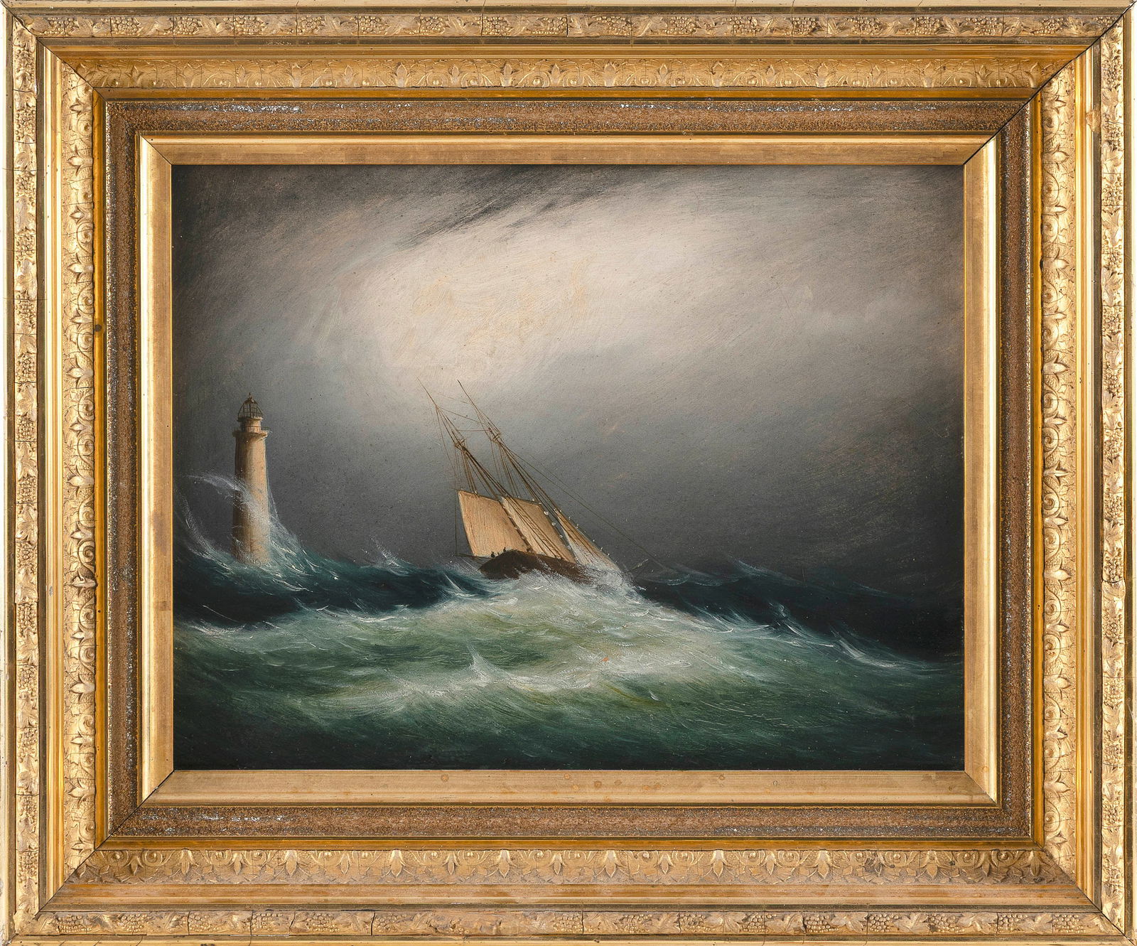 CLEMENT DREW (Massachusetts, 1806-1889), Ship off Minots Light., Oil on board, 10" x 13". Framed (1 of 2)