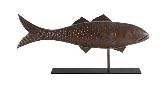 COPPER FISH WEATHER VANE 20th Century Total height 17.5". Length 36". Width 4".