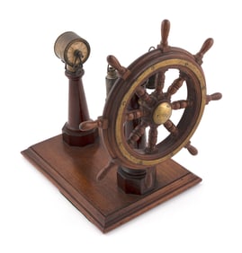 MINIATURE DIORAMA MODEL OF A SHIP'S STEERING STATION Late 19th/Early 20th Century Total height