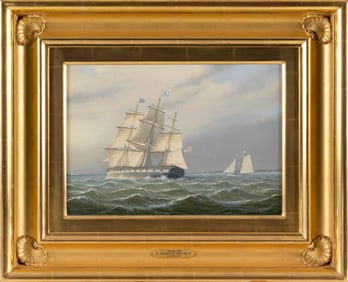 LEONARD JOHN PEARCE (United Kingdom, 1932-2019), Hove to, with the Boston pilot boat Sylph., Oil on