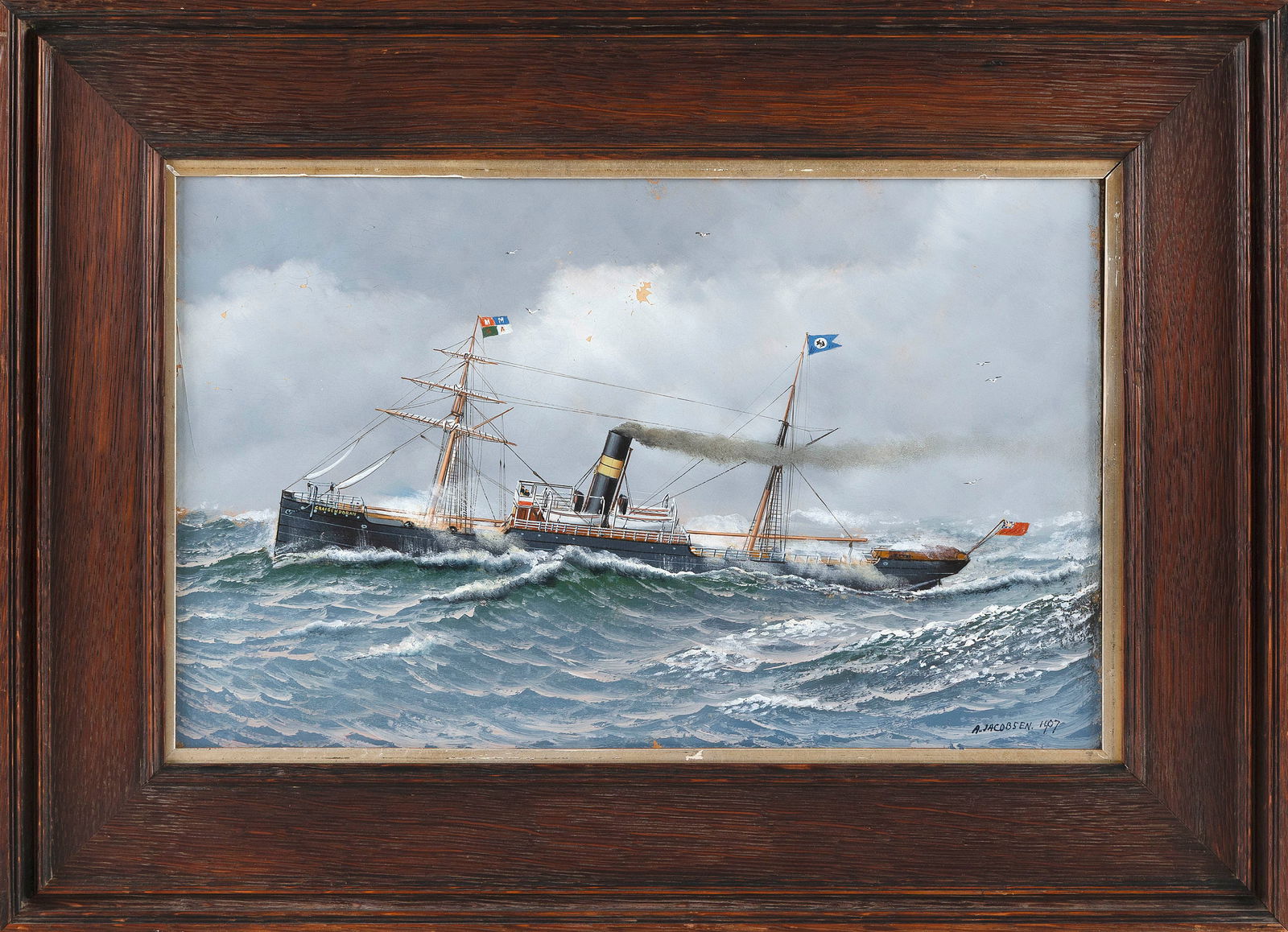 ANTONIO NICOLO GASPARO JACOBSEN (New York/New Jersey/Denmark, 1850-1921), The steam/sail ship (1 of 2)