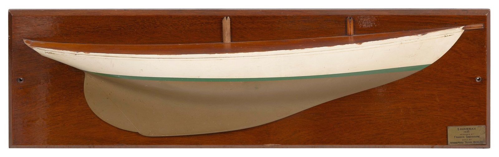 MOUNTED HALF HULL MODEL OF THE SCHOONER "SAVANNAH" First Half of the 20th Century Backboard 8.75" x (1 of 2)
