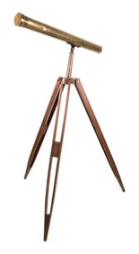BARDOU & SON BRASS TELESCOPE ON TRIPOD Paris, Late 19th Century Scope length closed 37.5". Tripod