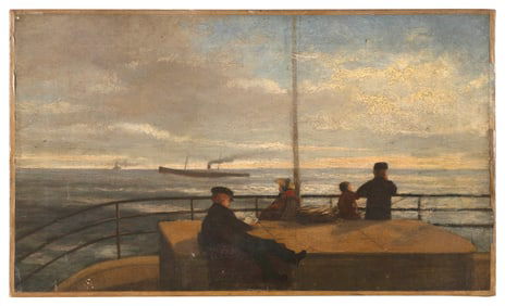 ATTRIBUTED TO STANISLAS VICTOR EDOUARD L?PINE (France, 1835-1892), Relaxing on deck., Oil on canvas,