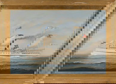 EARL EDWARD COLLINS (Connecticut/New York, 1925-1992), The sidewheeler State of Maine., Oil on