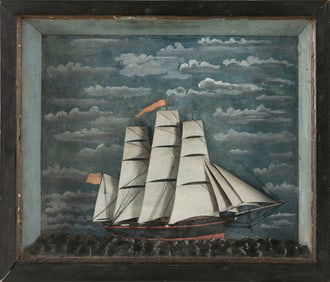 SHADOW BOX HALF HULL MODEL Late 19th/Early 20th Century Shadow box height 14". Width 16.5". Depth