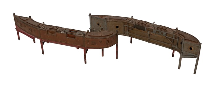 UNIQUE FREE-STANDING DRYDOCK BUILDER'S MODEL America, Circa 1900 Height 12". Length 42". Depth 7".