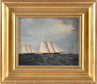 WARREN W. SHEPPARD (New Jersey, 1858-1937), Yachts Sappho and Magic off Sandy Hook., Oil on artist