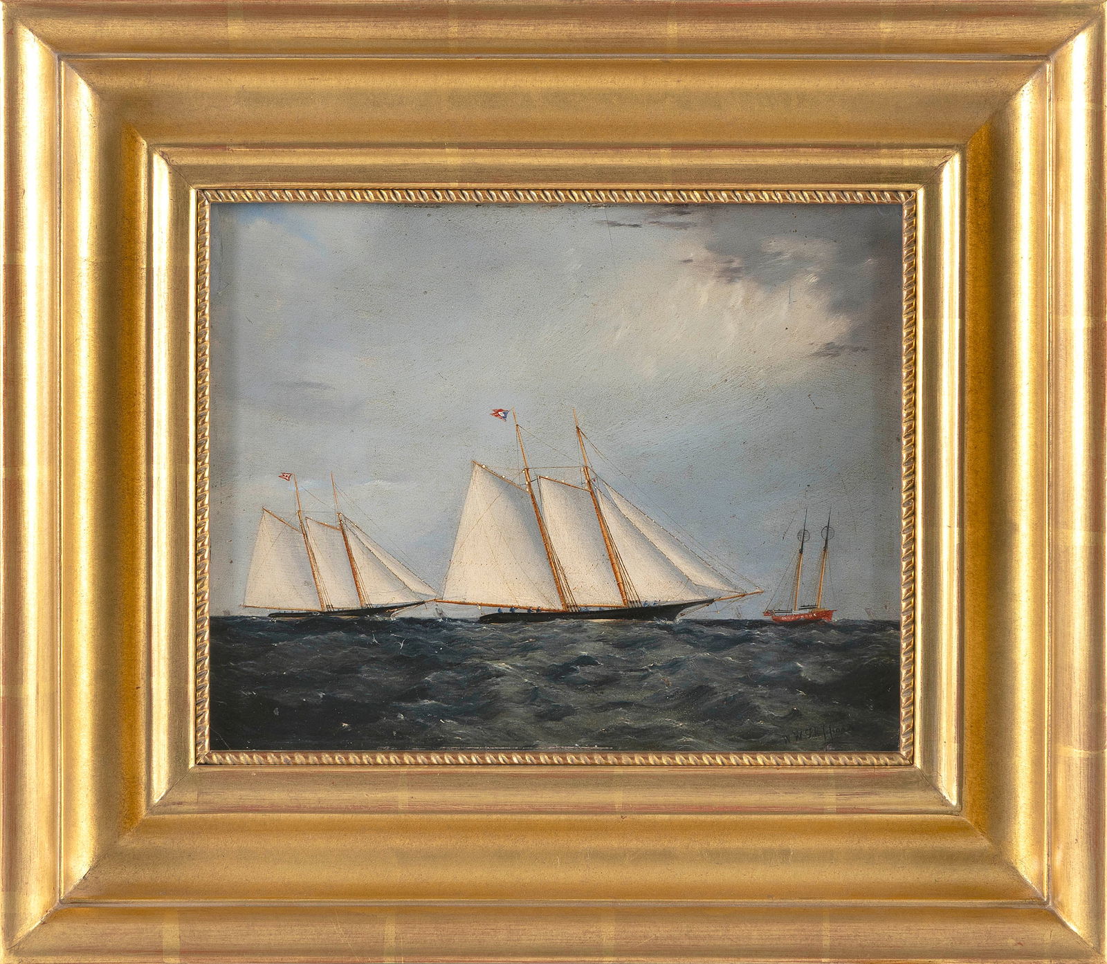 WARREN W. SHEPPARD (New Jersey, 1858-1937), Yachts Sappho and Magic off Sandy Hook., Oil on artist (1 of 2)
