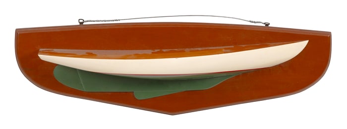 MALCOLM M. CROSBY MOUNTED HALF HULL MODEL OF A WIANNO SENIOR Centerville, Massachusetts, Circa 1974