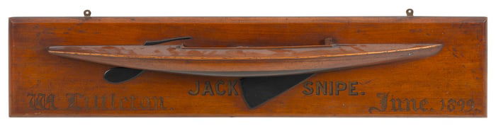 MOUNTED HALF HULL MODEL OF THE SAILING VESSEL "JACK SNIPE" Late 19th Century Backboard 7.25" x