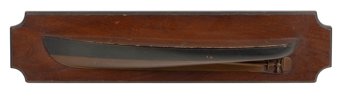 MOUNTED HALF HULL MODEL OF A MOTOR BOAT Early 20th Century Backboard 7" x 33".