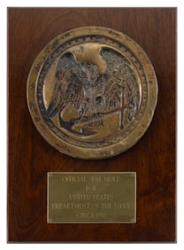 OFFICIAL U.S. DEPARTMENT OF THE NAVY BRONZE SEAL MOLD Circa 1880 Backboard 18.5" x 13.5".