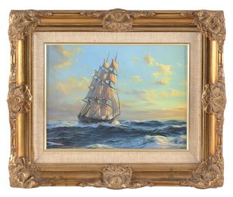 DAVID THIMGAN (California, 1955-2003), "Bound for San Francisco Clipper 'Sweepstakes'"., Oil on