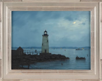WILLIAM ROBERT DAVIS (Massachusetts, 1952-), "Portsmouth Light"., Oil on panel, 12" x 16". Framed