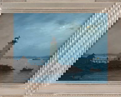 WILLIAM ROBERT DAVIS (Massachusetts, 1952-), "Portsmouth Light"., Oil on panel, 12" x 16". Framed: WILLIAM ROBERT DAVISMassachusetts, 1952-"Portsmouth Light". Signed lower left "William R. Davis".Oil on panel, 12" x 16". Framed 16" x 20".