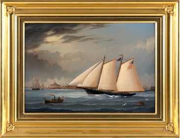 WILLIAM ROBERT DAVIS (Massachusetts, 1952-), "Squall in New York Harbor"., Oil on panel, 14" x 20".