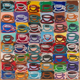 RASCAL (New York/Puerto Rico, Contemporary), Coffee cups., Oil on canvas, 40" x 33.75". Framed 34.5"