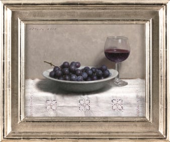 ADAM RHUDE (Cape Cod, 1972-), "Red Wine"., Oil on linen, 11" x 14". Framed 16" x 19".
