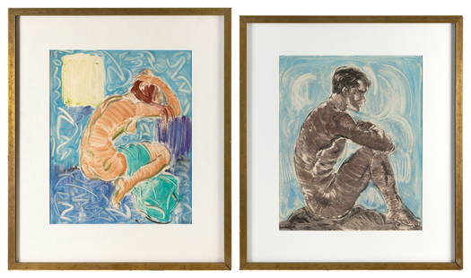 MARIUS BOSC (California, Contemporary), Two figural works., Mixed medias on paper, 18" x 15" sight: MARIUS BOSCCalifornia, ContemporaryTwo figural works. Mixed medias on paper, 18" x 15" sight and 17.5" x 14.5" sight. Framed 20" x 22.5" and 27" x 22.5". Notes:Marius Bosc focuses on the interaction o