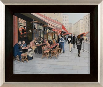 JOHN F. MURPHY (Massachusetts, 1945-), Sidewalk cafe., Oil on canvas, 16" x 20". Framed 22" x 26".