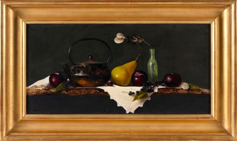 KATHERINE ANN HARTLEY (New York/Arizona/Massachusetts, 1959-), Still life of a pear, plums and a