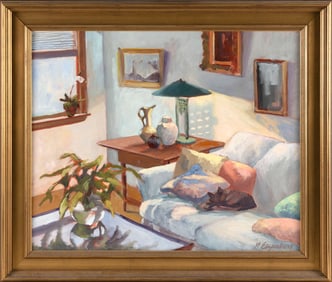 MARYALICE EIZENBERG (Massachusetts, 20th/21st Century), Interior scene., Oil on canvas, 20" x 23".