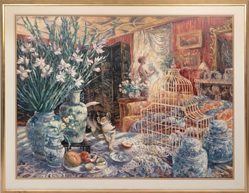 MARY FERRIS KELLY (America, Contemporary), Interior scene with a figure standing at a window and a