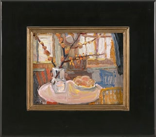 KELLY CARMODY (Massachusetts, 1977-), "Studio Interior with Branch"., Oil on panel, 8" x 10". Framed