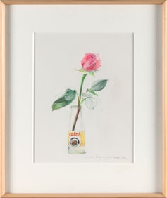 LINDA ETCOFF (Massachusetts, 1952-), "Rose in Cafre Bottle"., Pencil on paper, 13" x 9.5" sight.